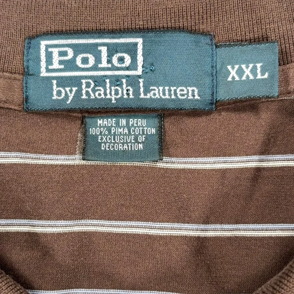 Polo Ralph Lauren Polo Shirt Mens XXL Brown Striped Pima Cotton Short Sleeve